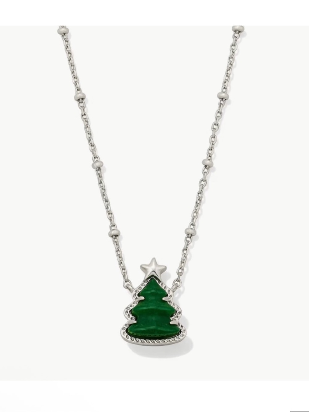 Kendra Scott Holiday Tree Pendant Necklace Silver Green NEW $75